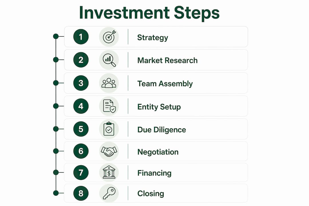 Infographic visualizing steps of real estate investment
