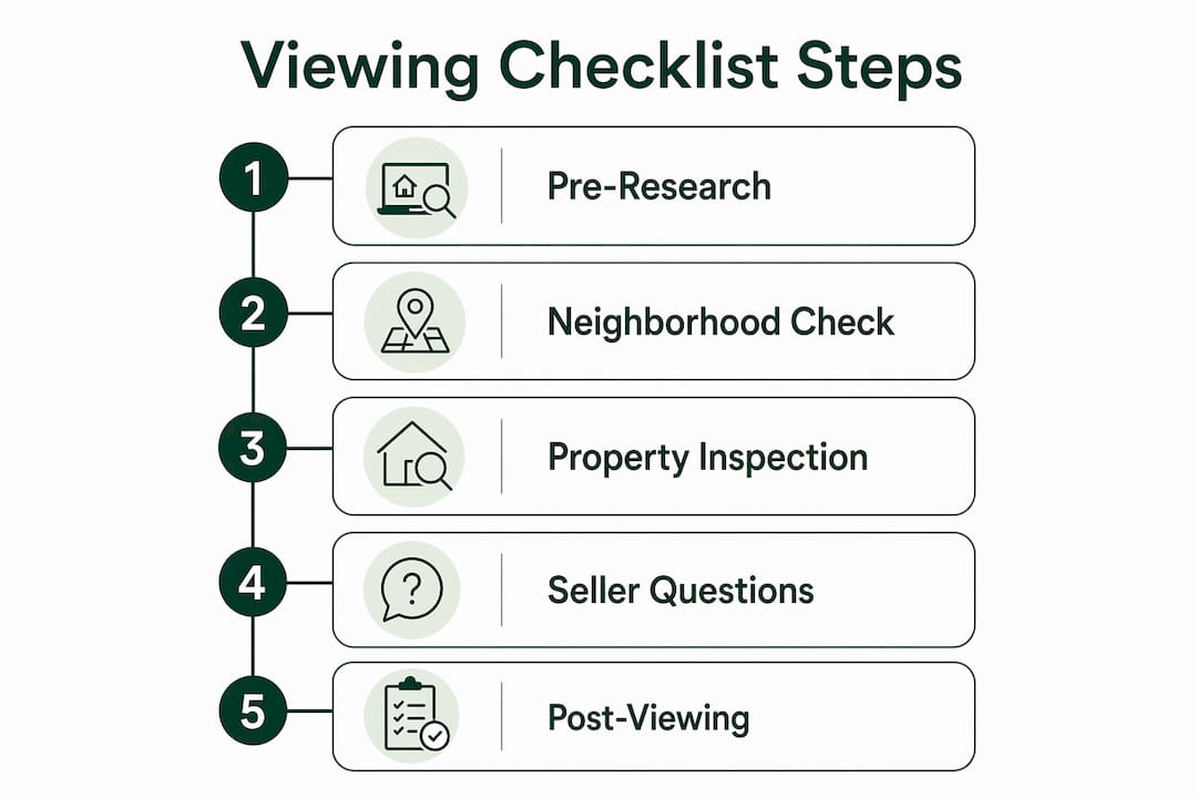 Infographic showing property viewing checklist steps