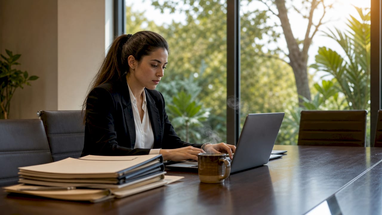 Attorneys hands typing at escrow laptop