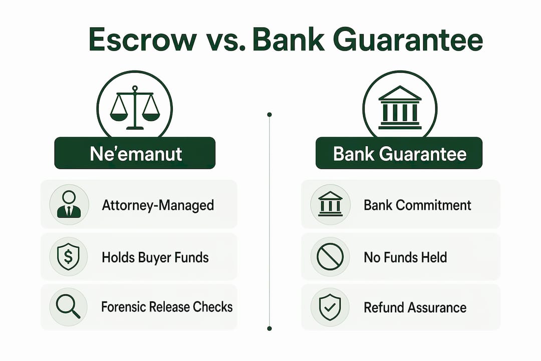 Infographic comparing Israeli escrow and bank guarantees
