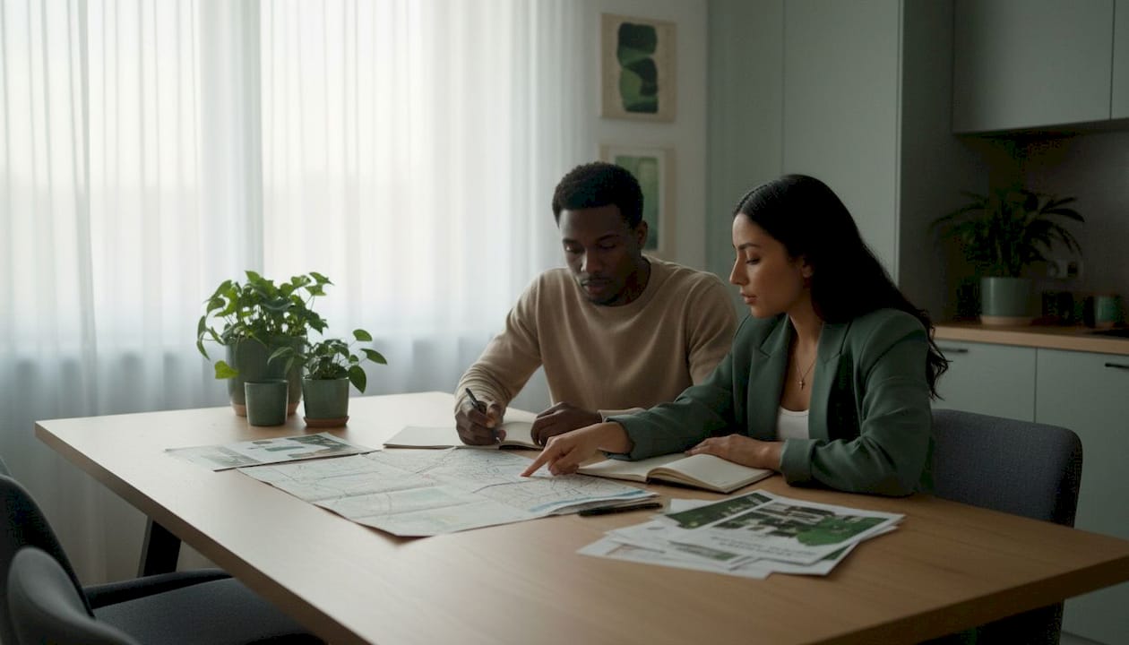 Broker and client reviewing property listings