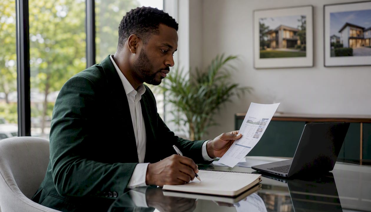 Man analyzing house comparables in office