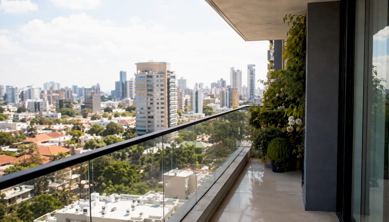 Apartment balcony with panoramic city view