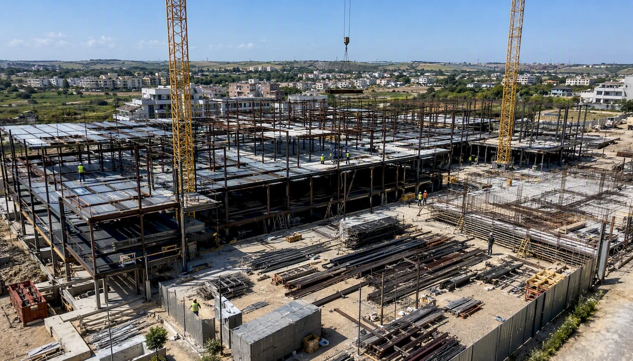 Suburban residential construction site framework