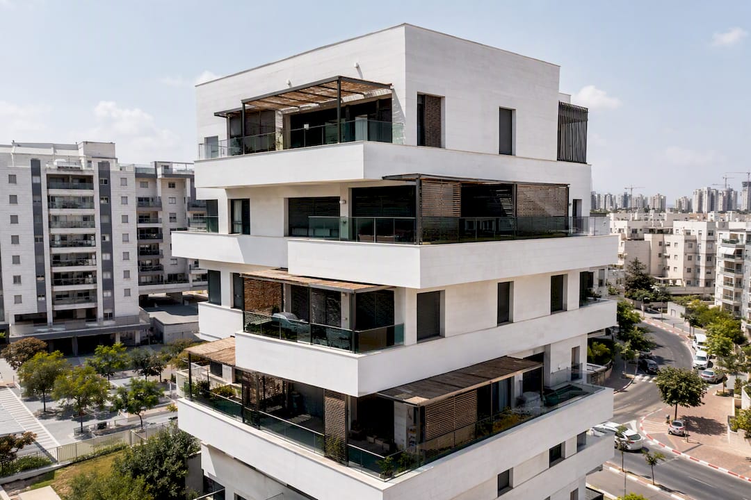 Rotated balconies providing sukkah space in Petah Tikva