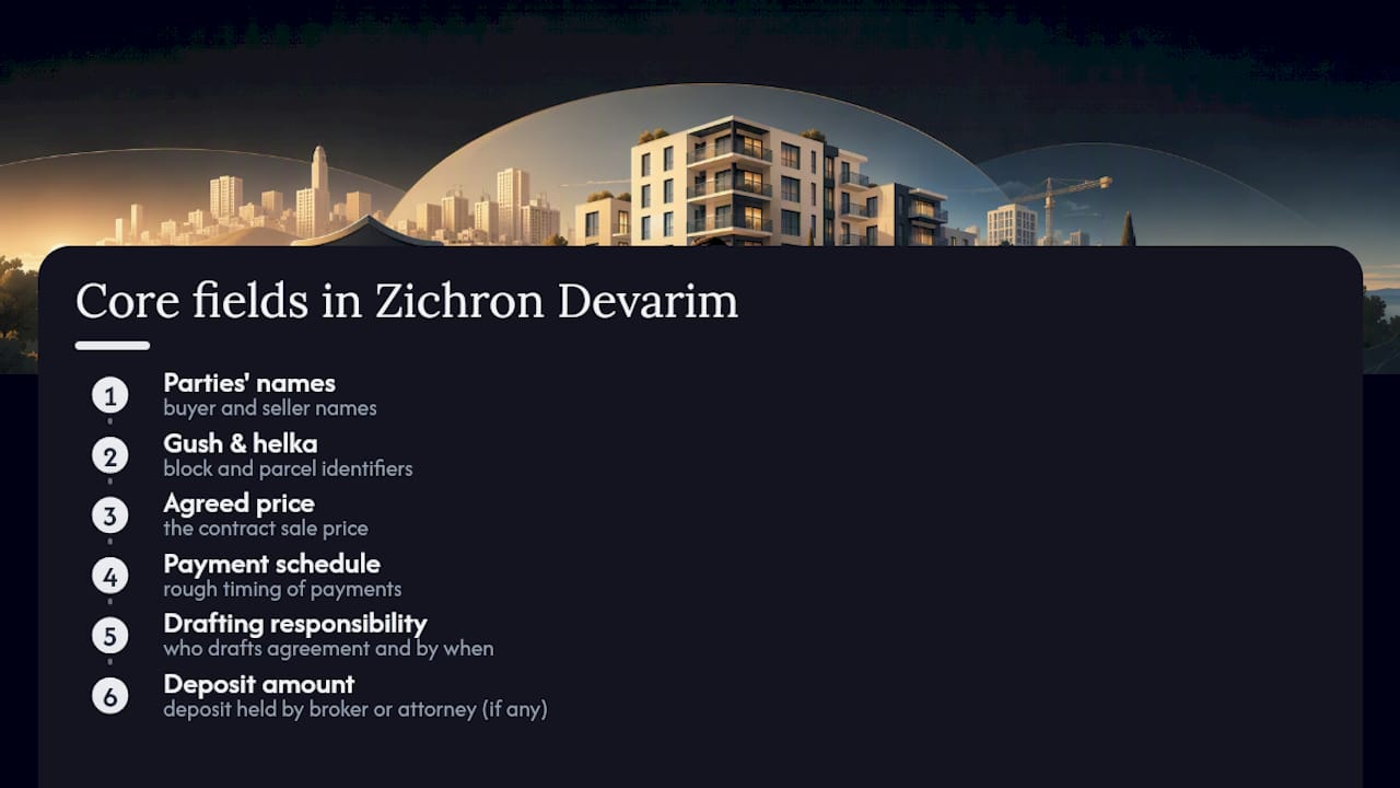 Key fields in a zichron devarim memorandum