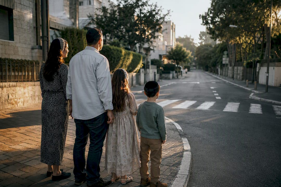 Family walking an Israeli synagogue route