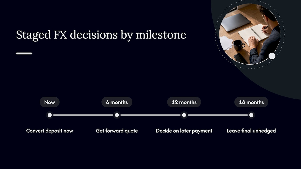 Staged FX hedging across property payment milestones