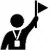 Icon of a person holding a flag, representing a tour guide.
