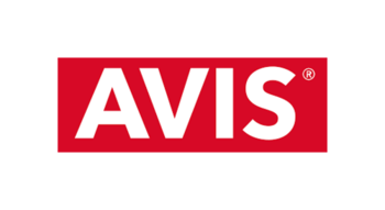Avis car rental company logo with white text on a red background.