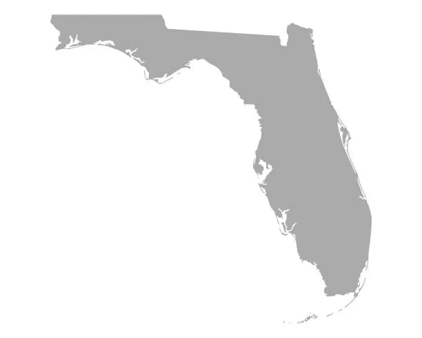 Gray silhouette map of the U.S. state of Florida showing its coastline.