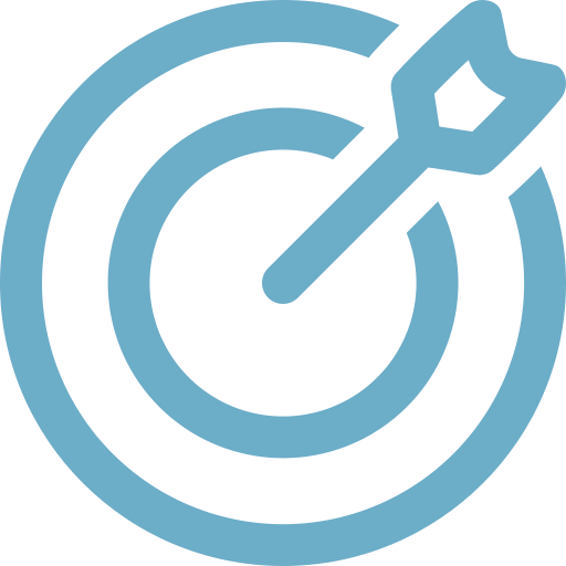 Blue stylized dart hitting the center of a target.