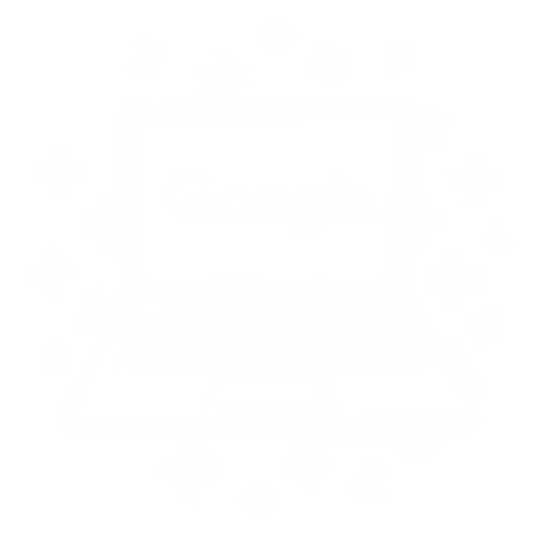 An illustration of a laptop with the word google on it surrounded in pluses symbolising increasing website traffic through SEO
