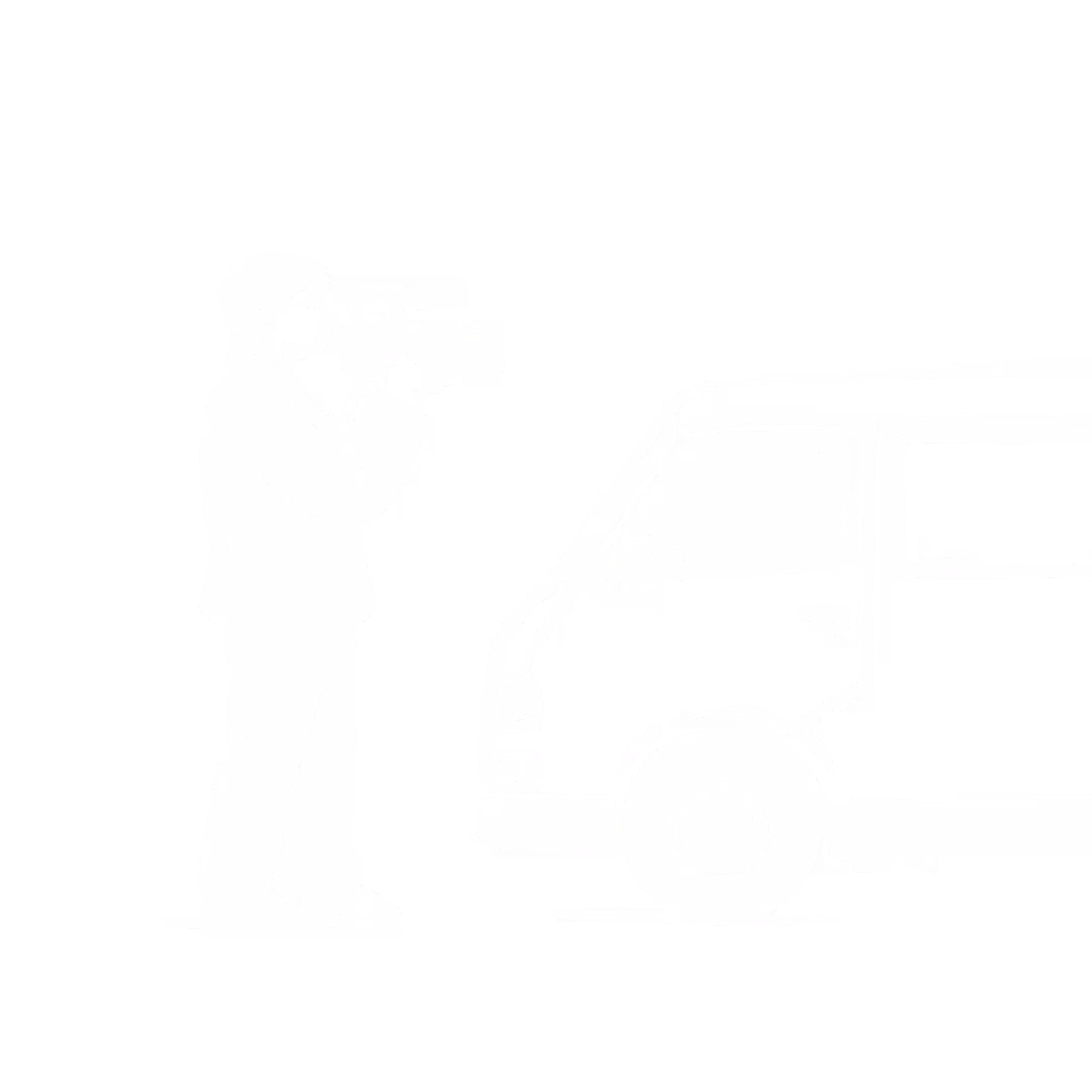 An illustration of a man recording a van with a camera