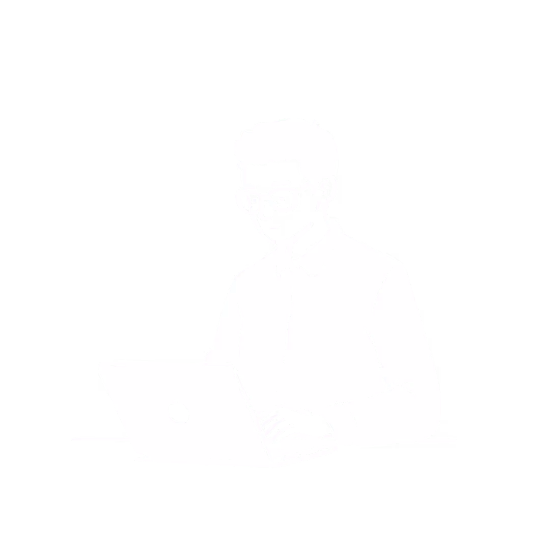 An illustration of a man working on a laptop