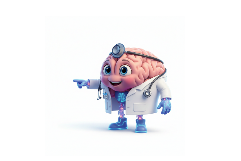 "Link" dressed as a medical professional points toward the wellness disclaimer.