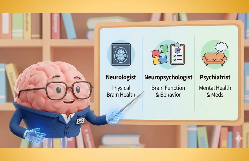 Link shows us the difference between Neurologist, Neuropsychologist and Psychiatrist
