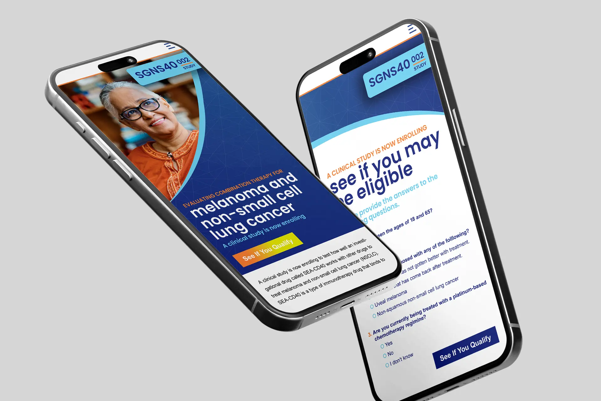 Clinical trial website on a mobile phone