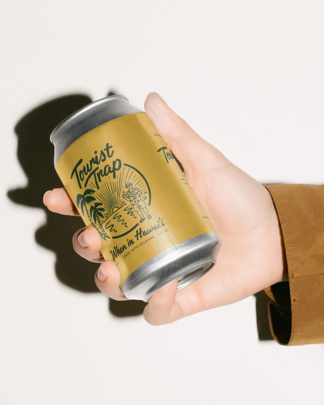 Open brand guideline booklet showing a colour palette with terracotta, blue, off white, black, and white colors, alongside social media design elements including a phone screen mockup and logo.