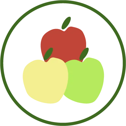 Icono de tres manzanas dentro de un círculo
