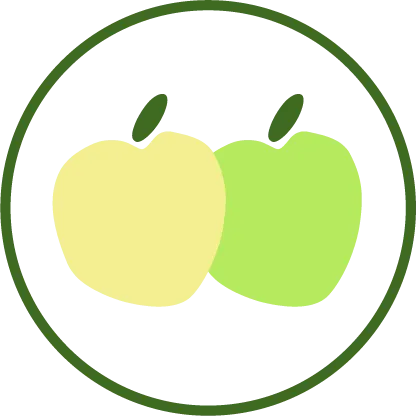 Icono de dos manzanas dentro de un círculo