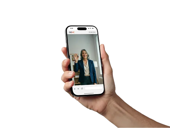 A hand holding an iphone with a virtual doctor on the screen