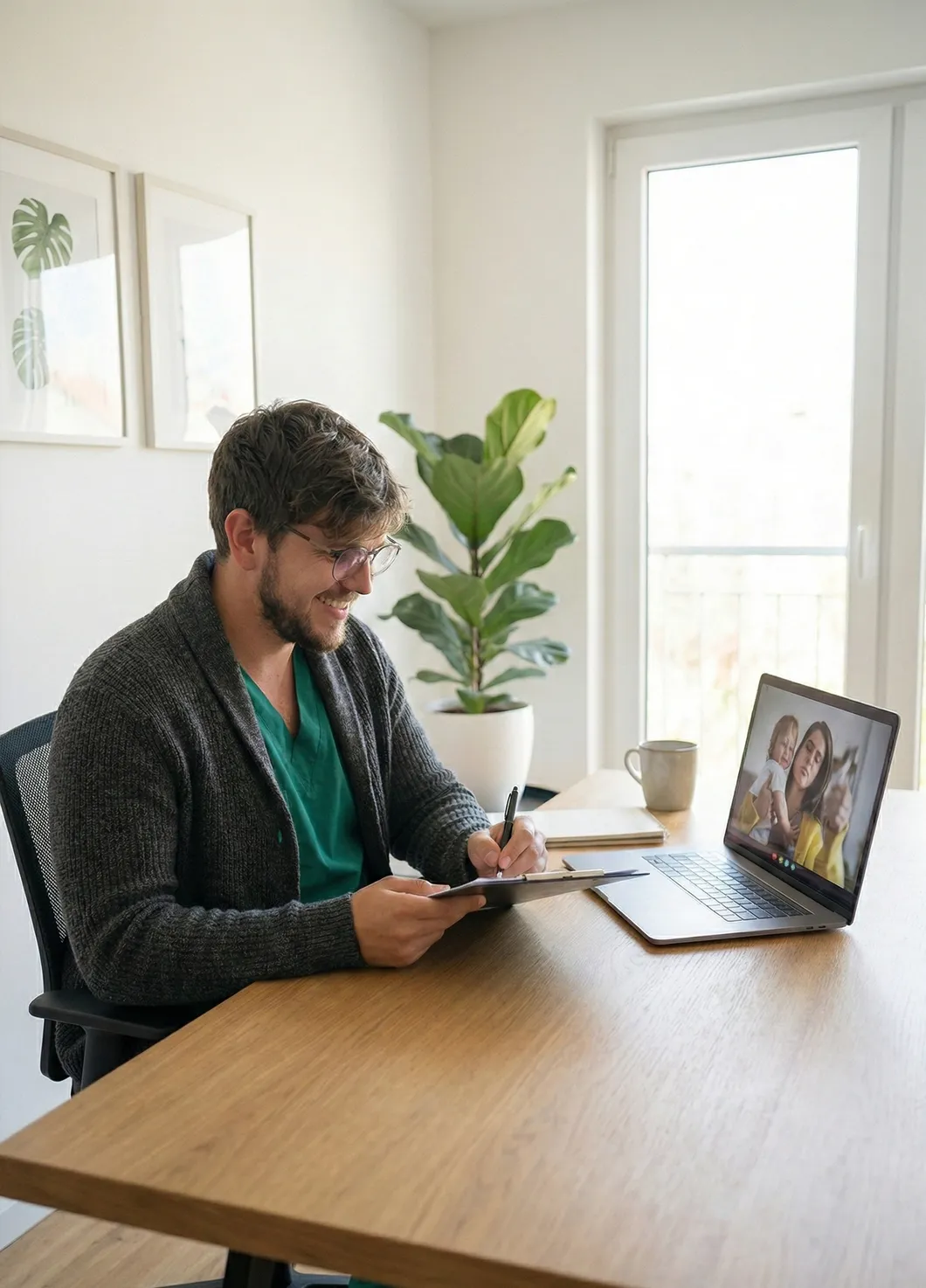 A family doctor speaking to a patient over a virtual call