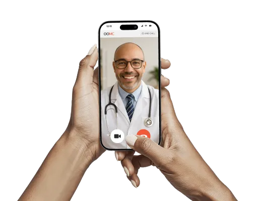 A doctor on a virtual call that is on a mobile phone