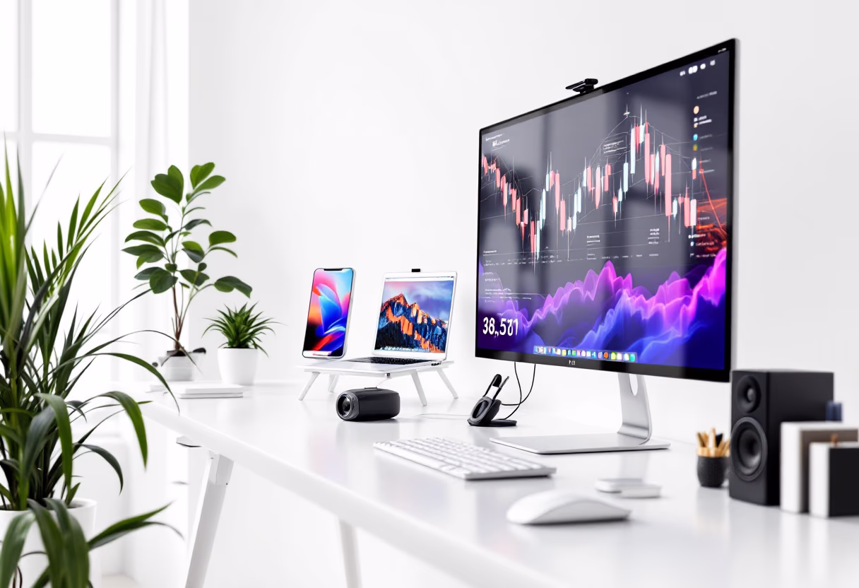 [background image] image of workspace setup (for a blockchain and cryptocurrency)