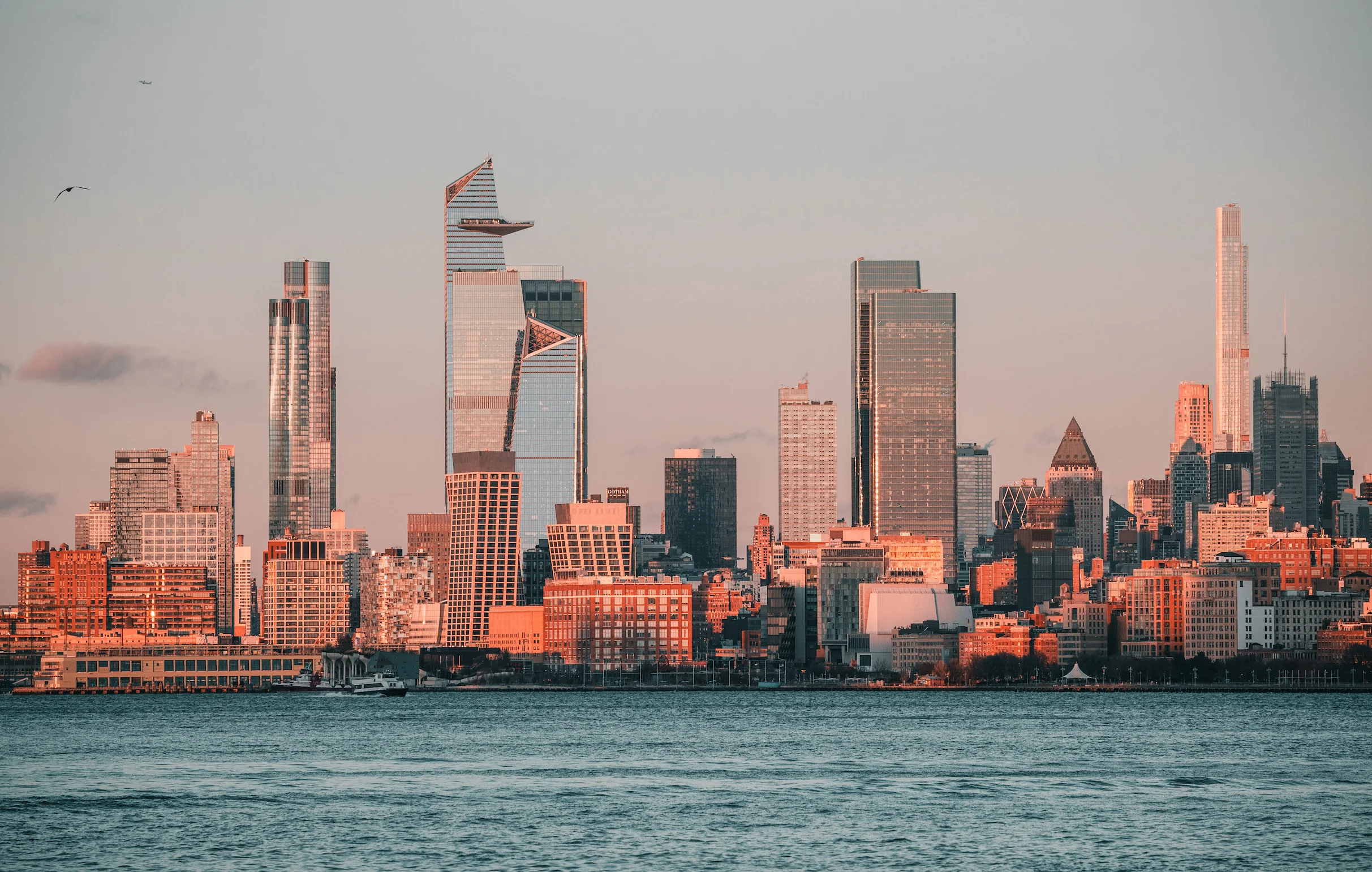 New York City West Side skyline at golden hour