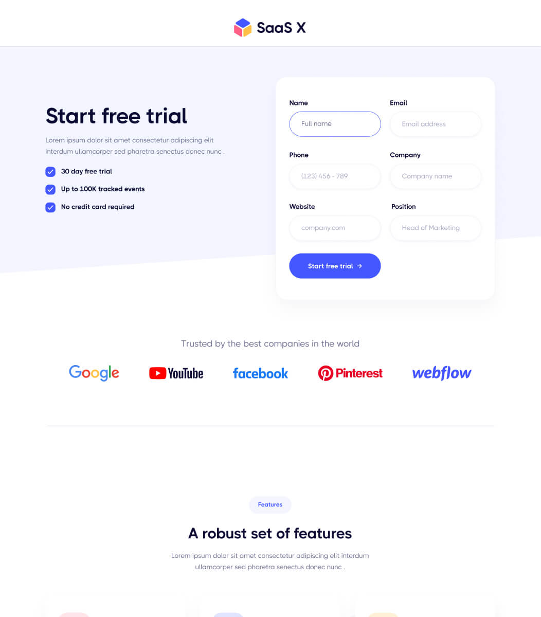 Start Free - Saasplex X Webflow Template