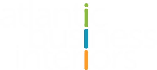 Atlantic Business Interiors logo with stylized text and colored dots on letters i and l.