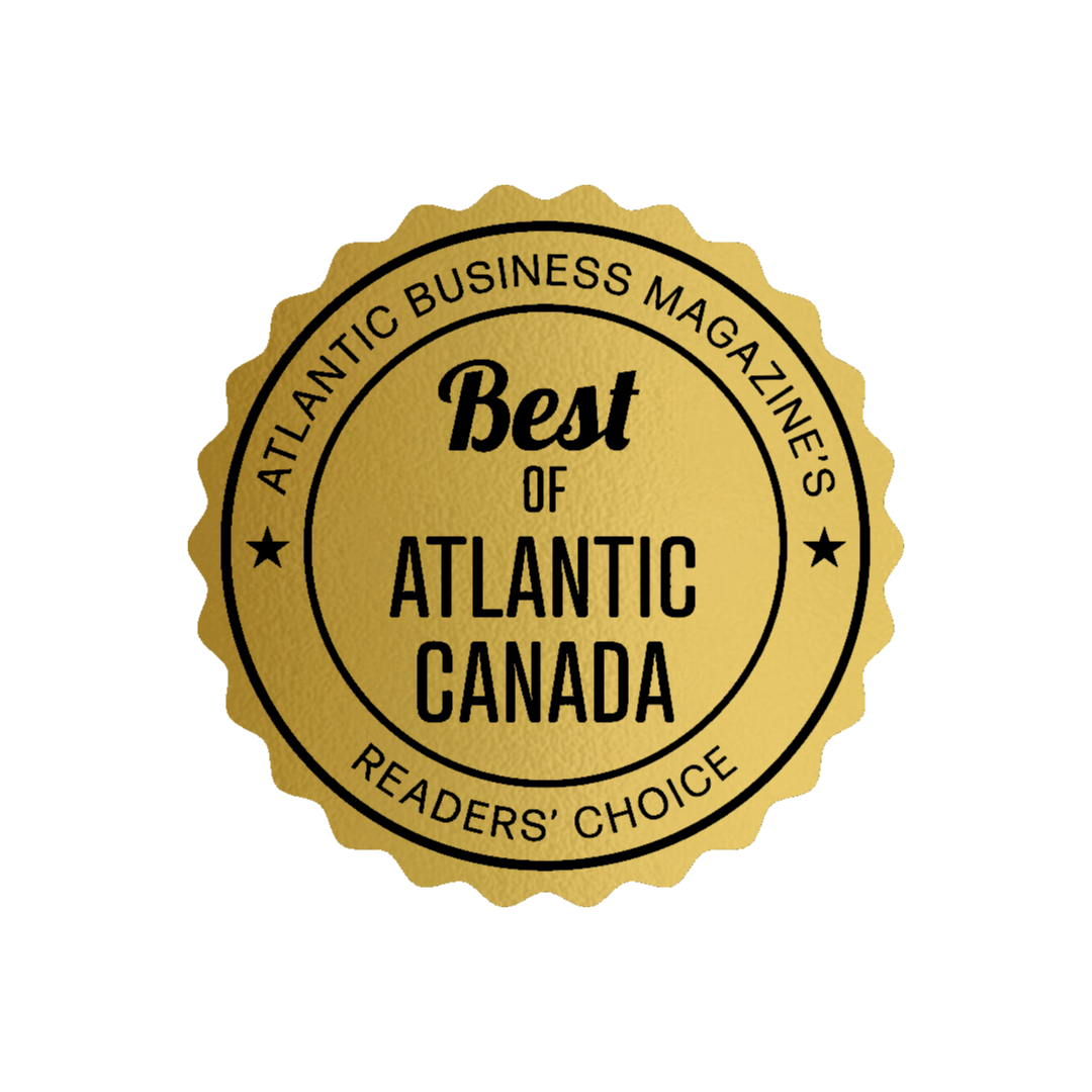 Gold badge with scalloped edges reading 'Best of Atlantic Canada' and 'Atlantic Business Magazine's Readers' Choice.'
