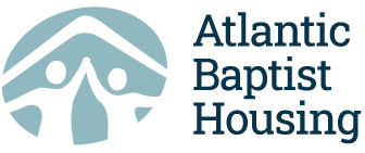 Logo of Atlantic Baptist Housing featuring stylized roof and two abstract human figures.