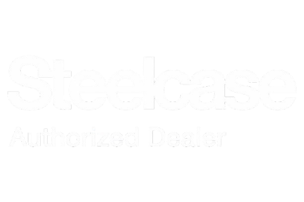 Steelcase Authorized Dealer logo in white text on a black background.