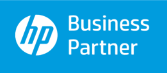 HP Business Partner logo with 'hp' in a circle and text on a blue background.