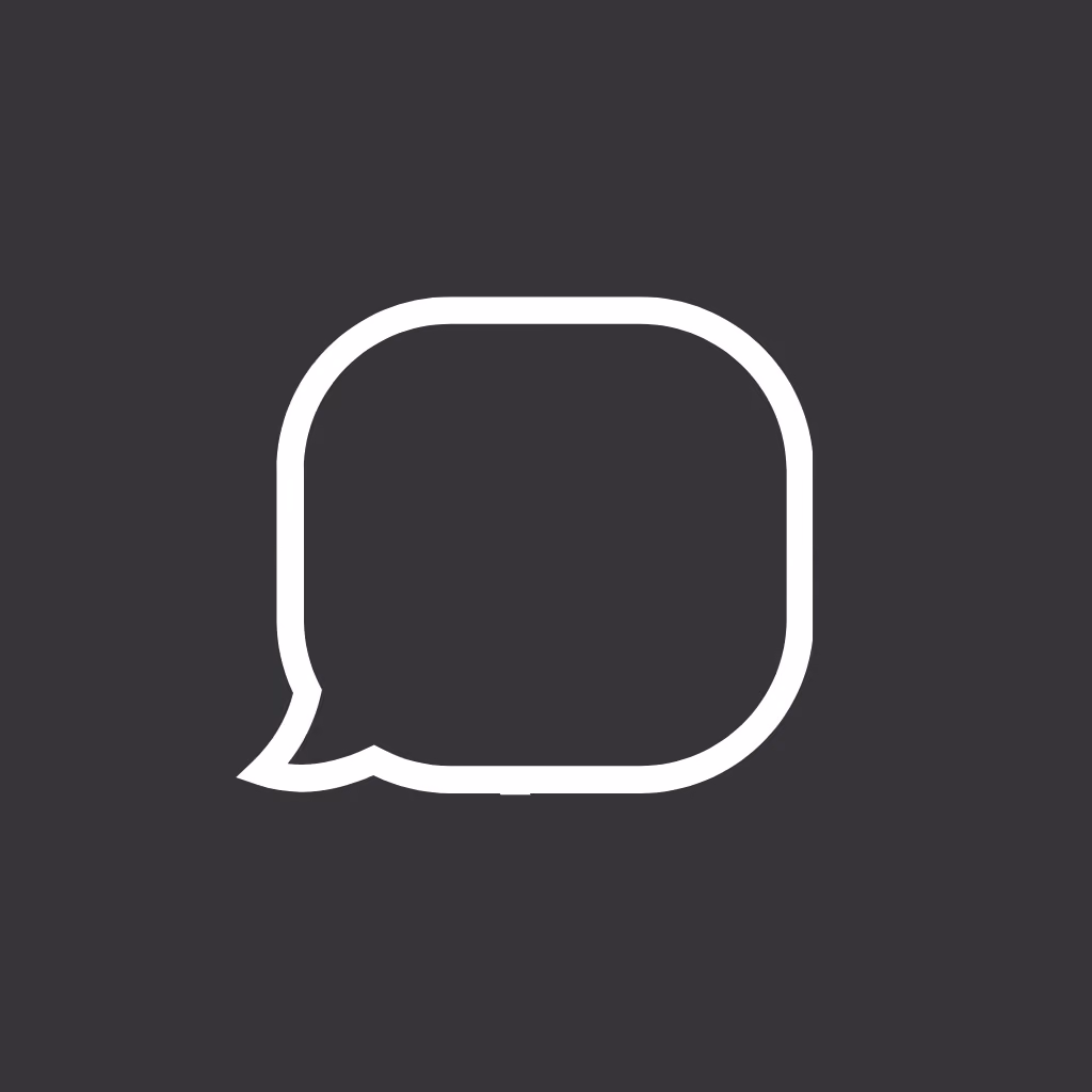 White outlined chat bubble icon on a dark gray background.