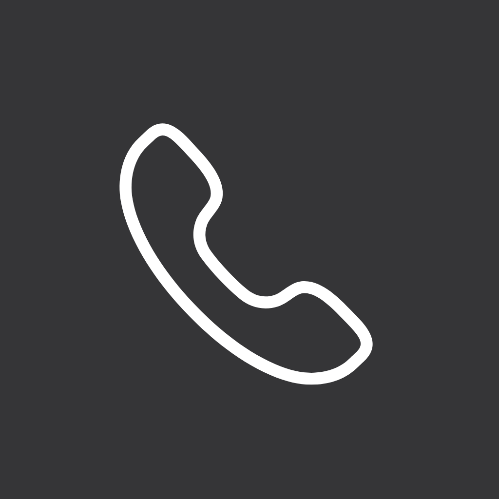 White minimalist outline of a classic telephone handset on a dark gray background.