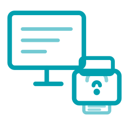 Icon of a computer monitor displaying text lines next to a 3D printer printing an object.