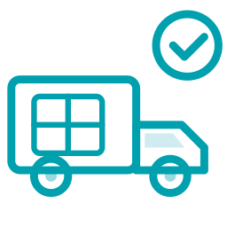 Icon of a delivery truck with a checkmark above it indicating successful supply or installation.