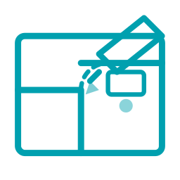 Icon of a pencil sketching on a divided paper layout representing space planning.
