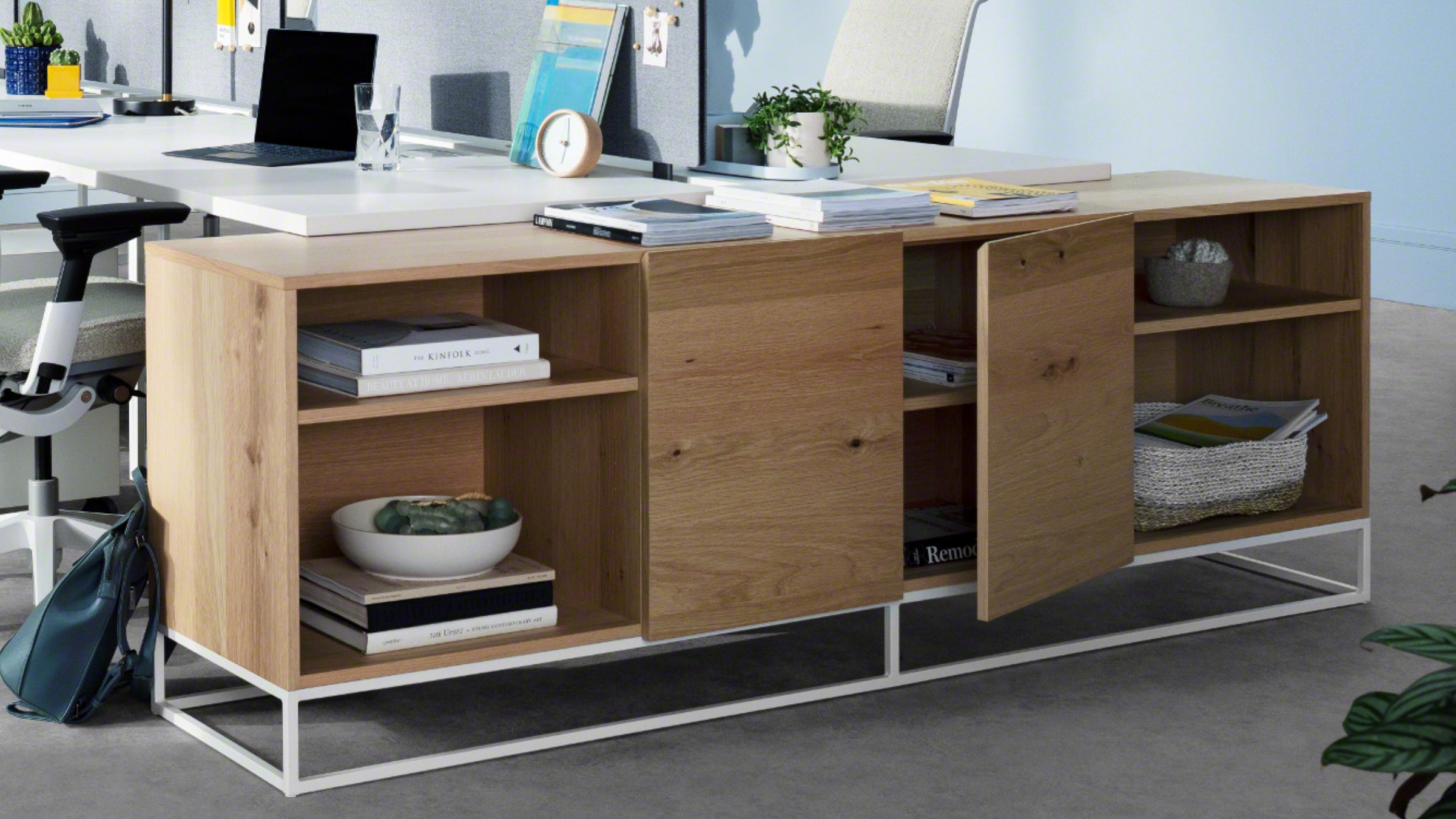 West Elm Work Greenpoint storage cabinet in a modern workspace
