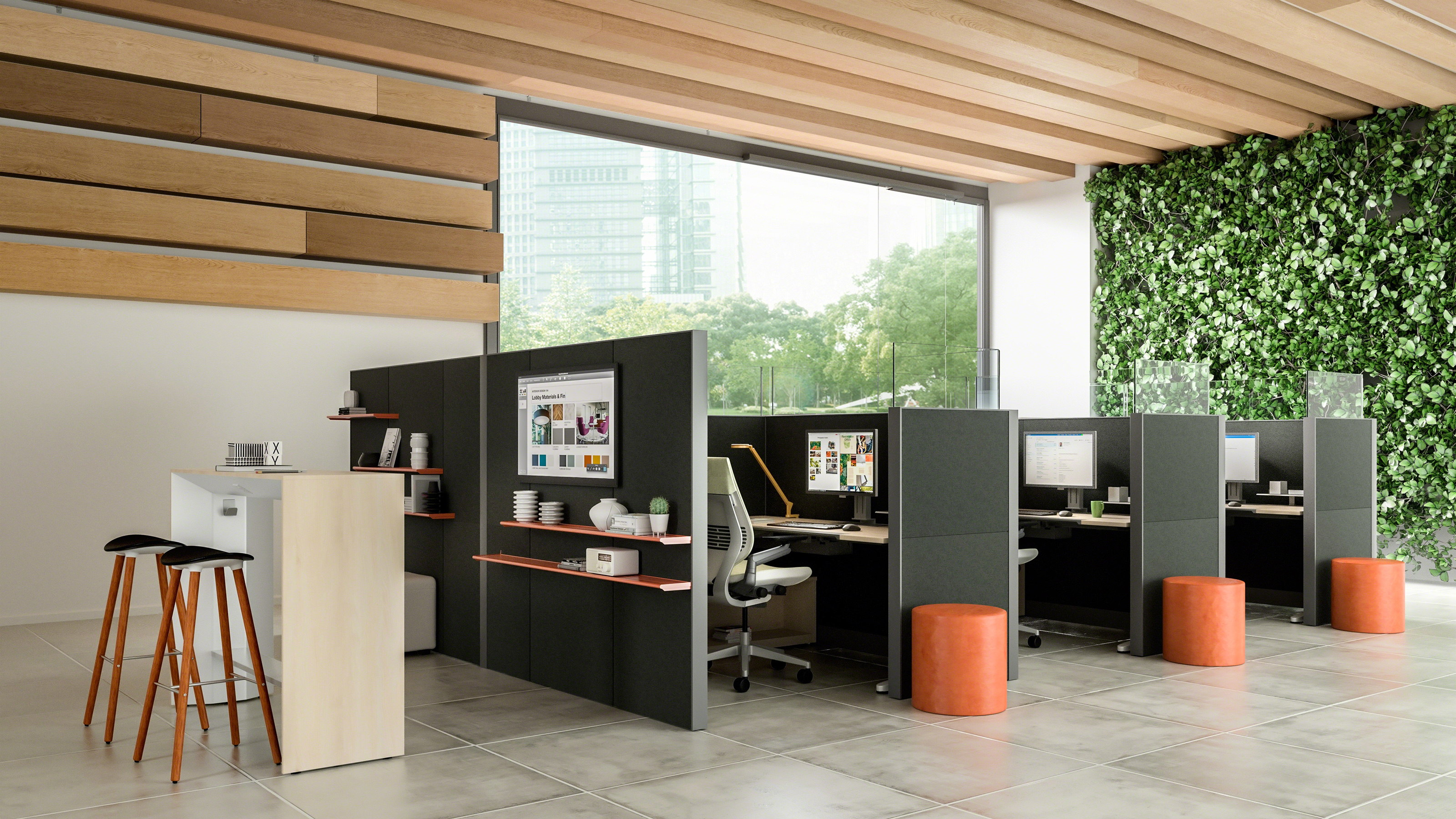 Steelcase Answer panel system creating structured bank workstations