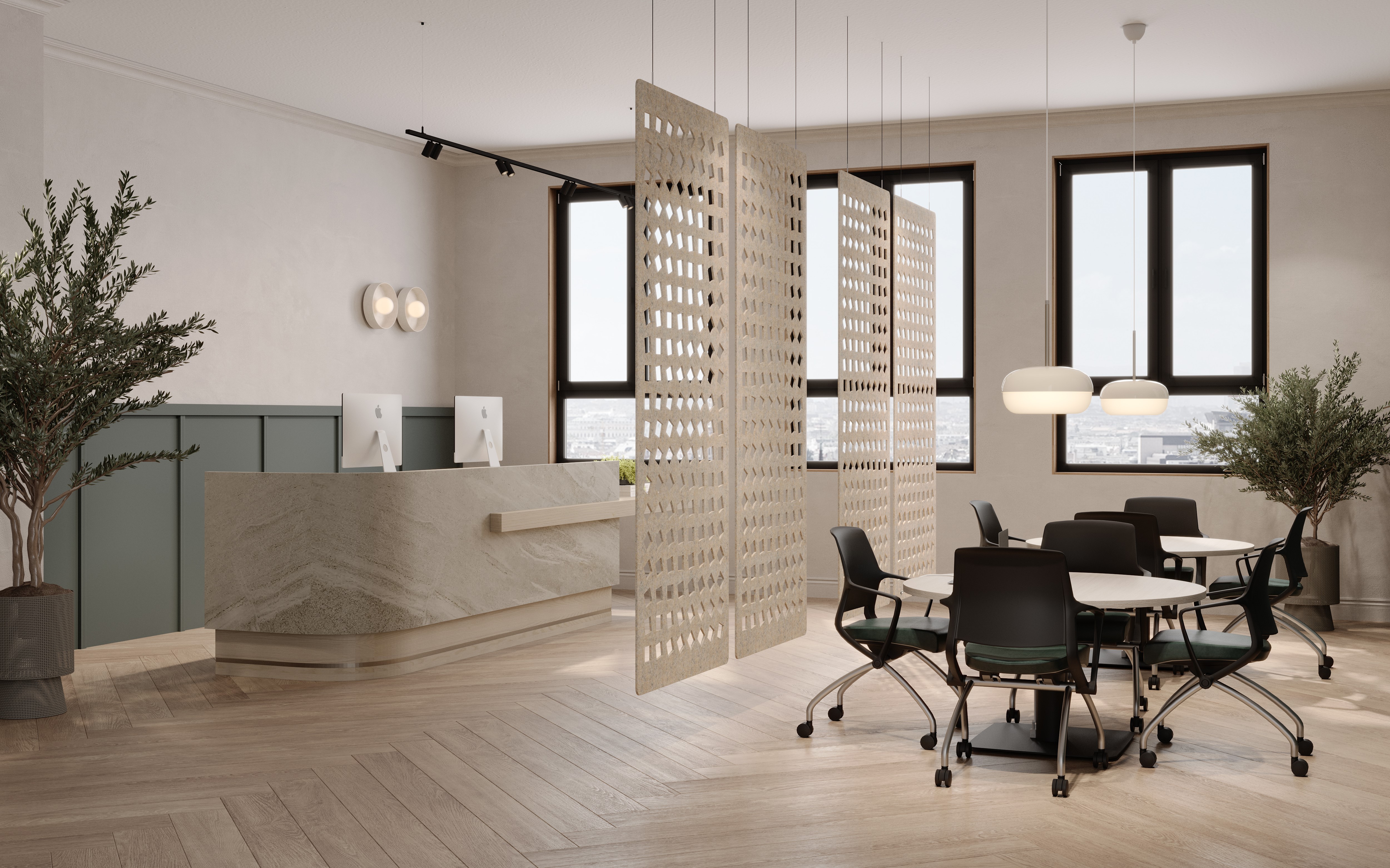 3F acoustic hanging panels improving sound control in bank branches