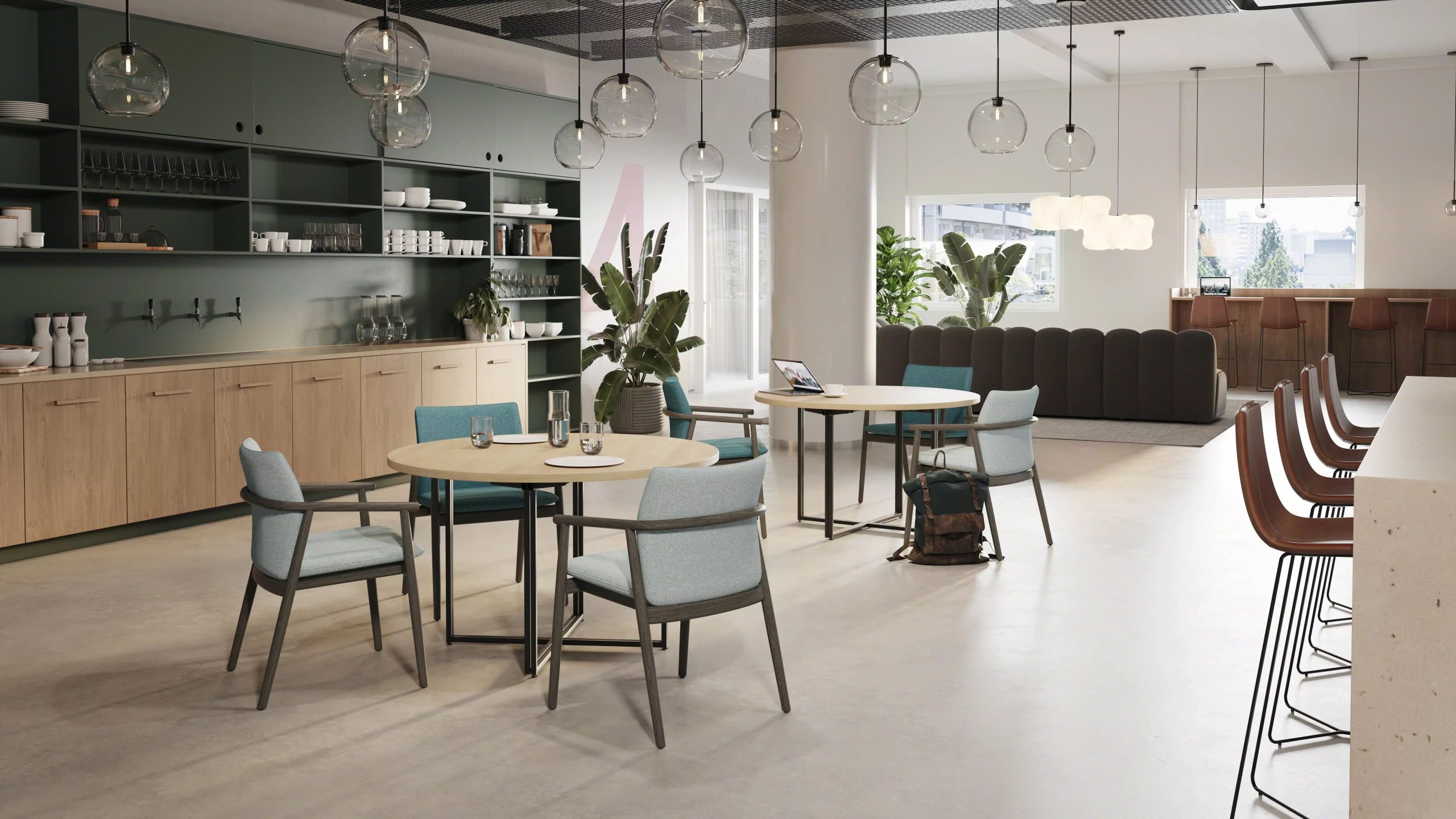 West Elm Work Fulton lounge seating in a modern bank reception area