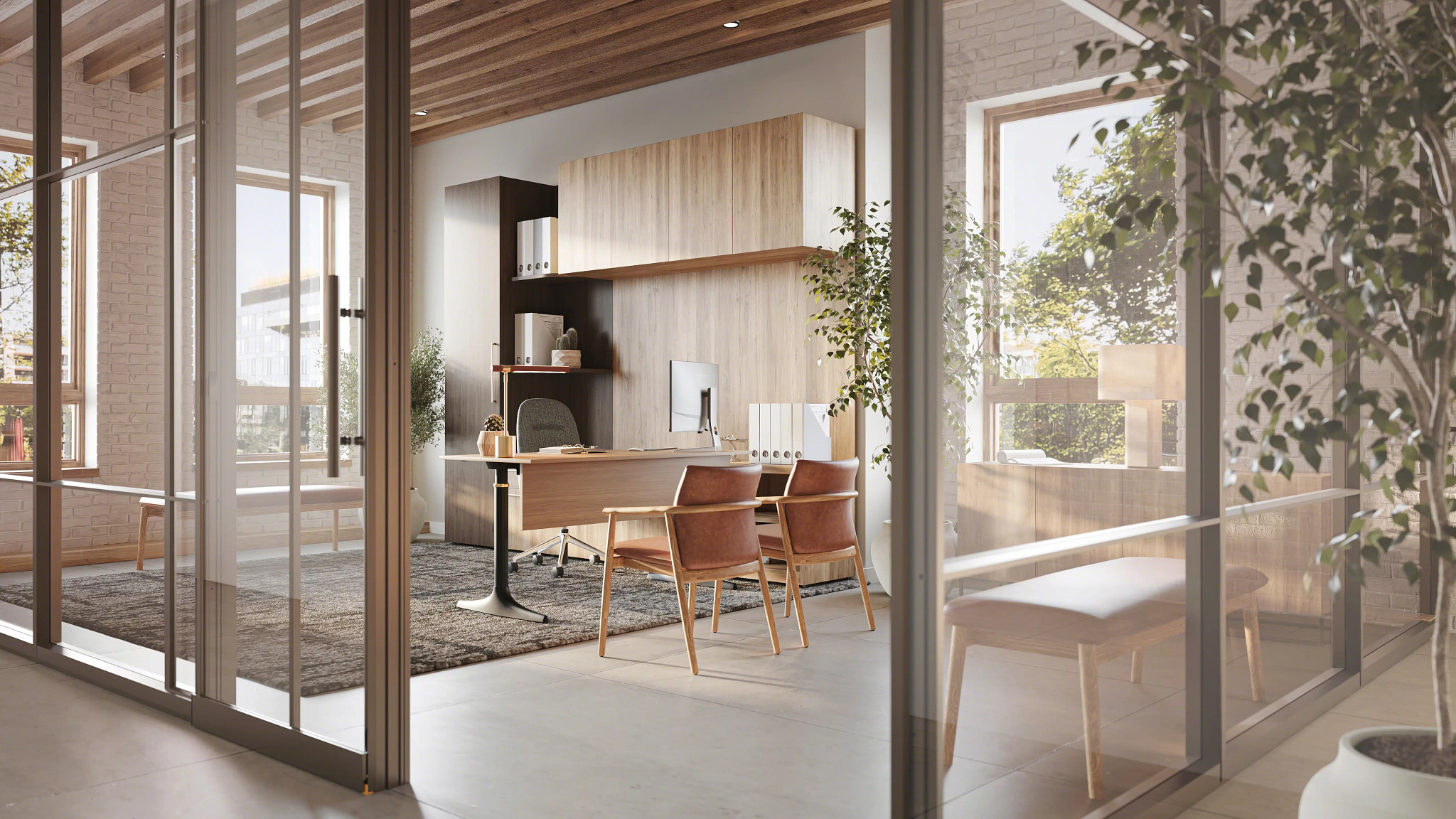 West Elm Work Fulton lounge seating in a modern bank reception area