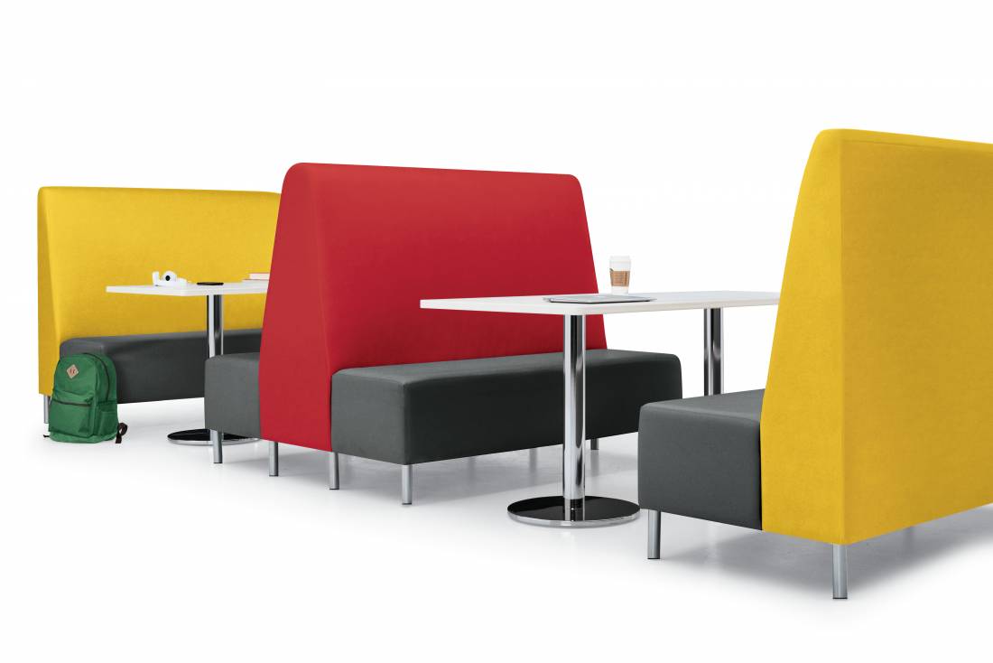 Venture banquette seating in a contemporary retail banking lounge