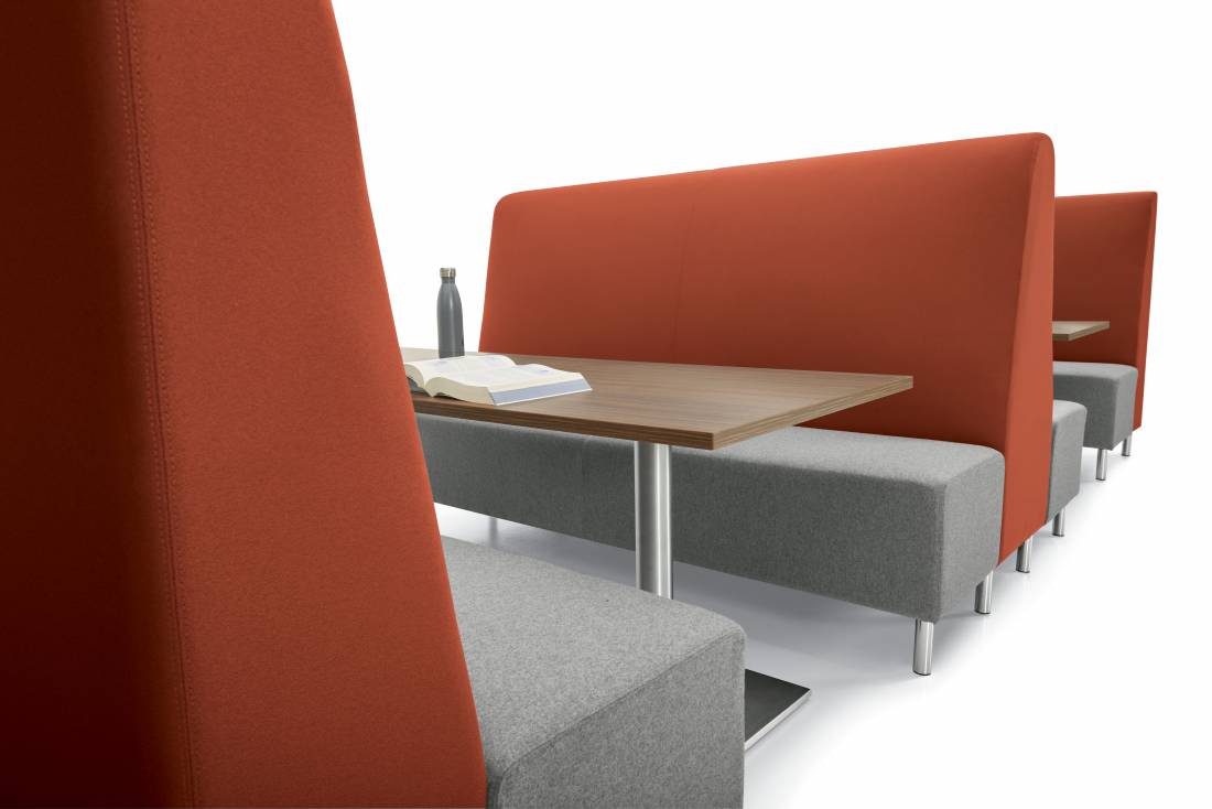 Venture banquette seating in a contemporary retail banking lounge
