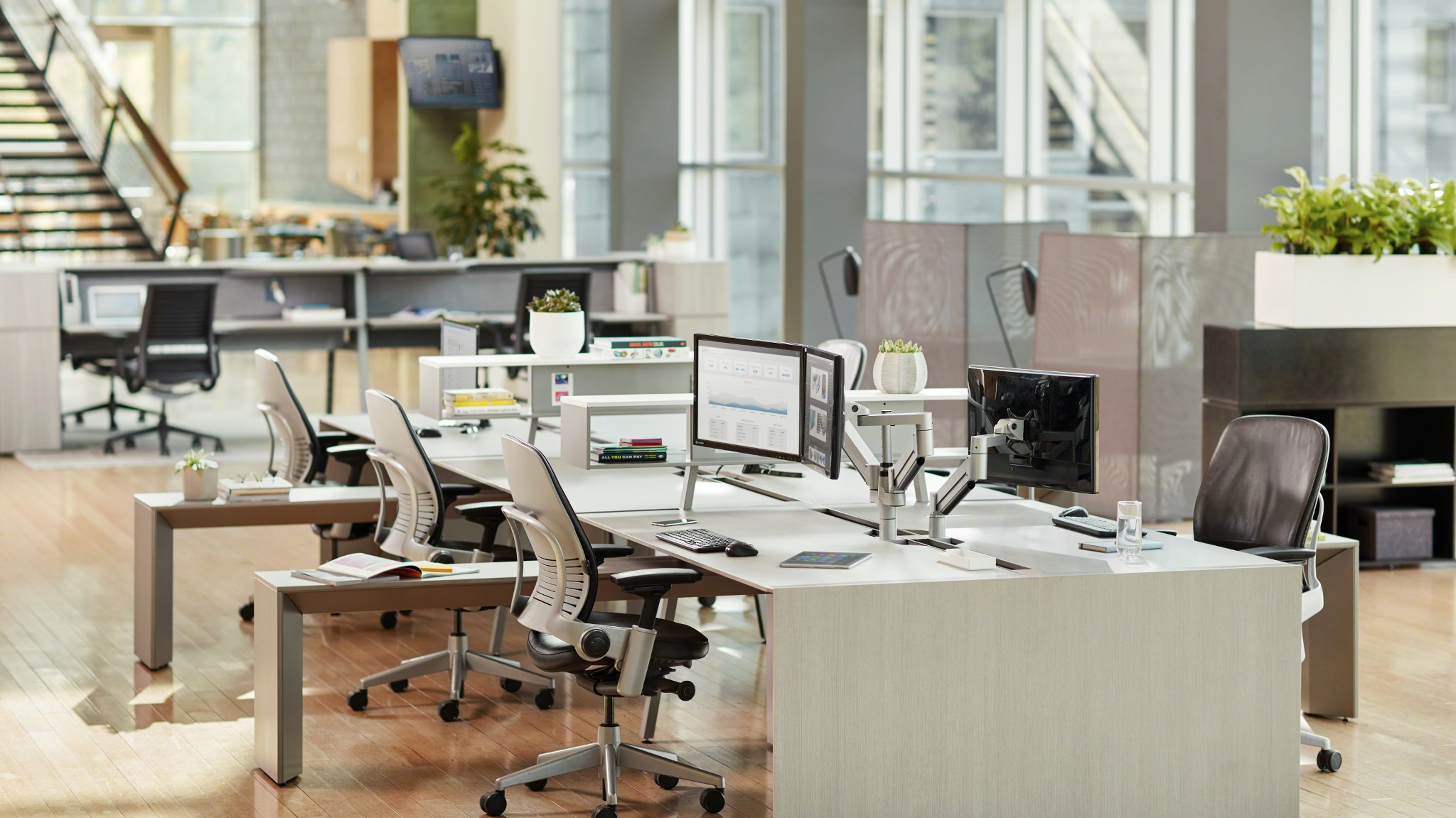 Steelcase Leap ergonomic office chair in a retail banking workstation