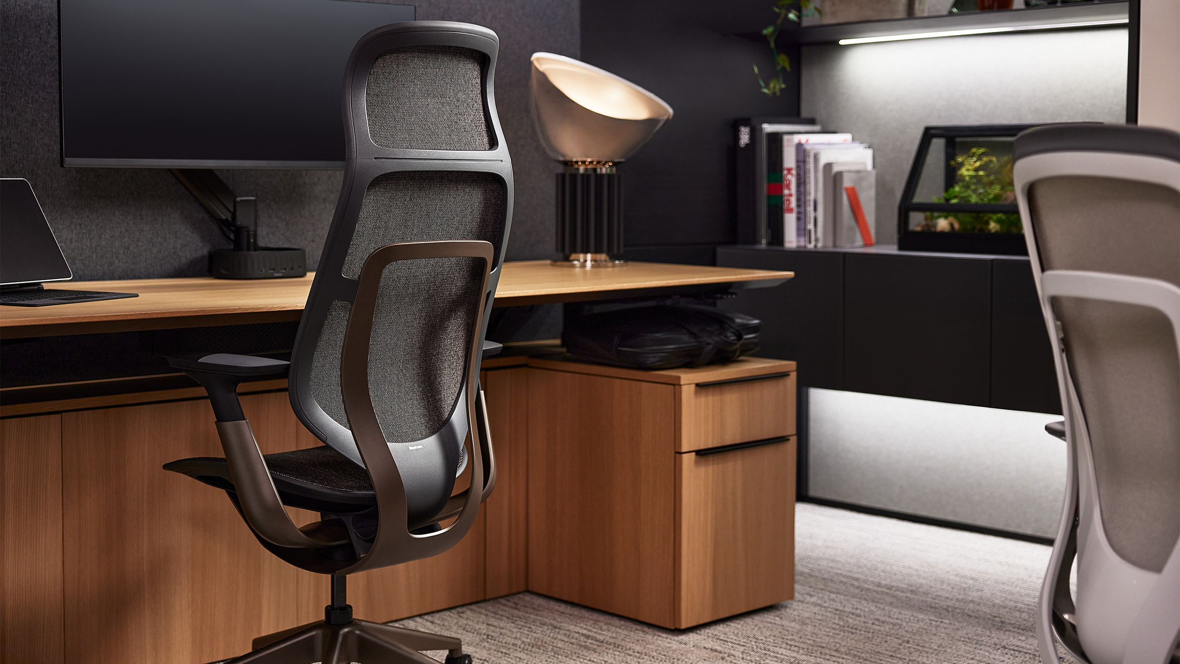 Steelcase Karman ergonomic office chair in a contemporary legal workspace